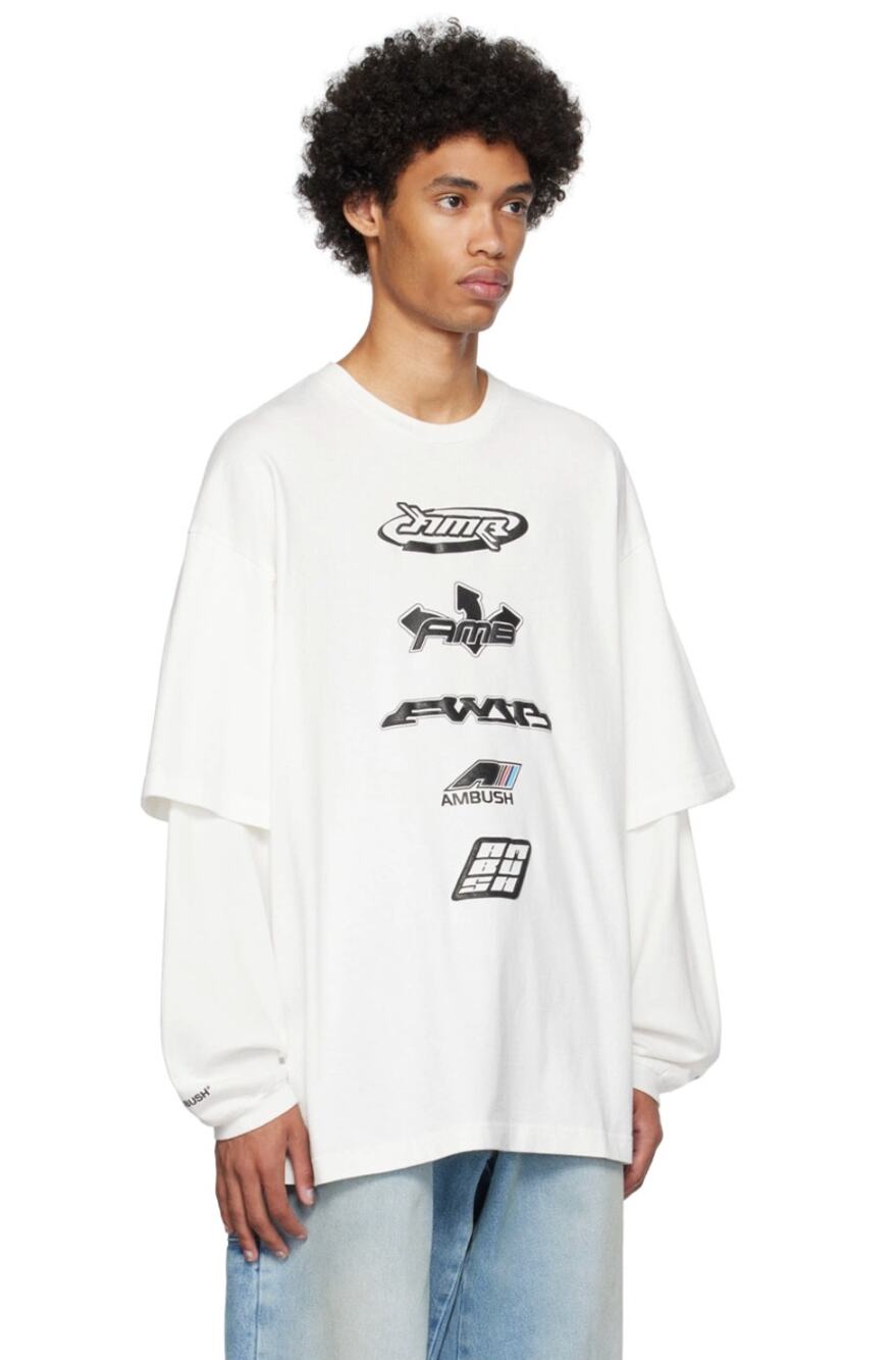 Ambush Shirt Mens XS Graphic Mix T Shirt in Cloud Dancer White Japan Streetwear